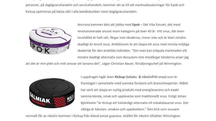 Ancrona och Winnington inleder samarbete på den Svenska Dagligvaruhandeln 