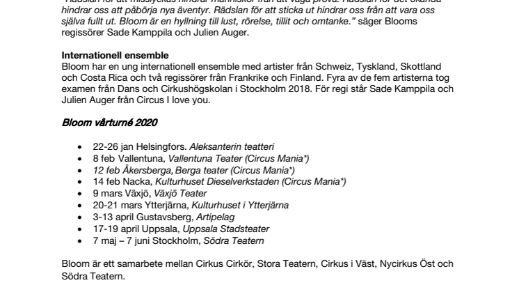 Cirkus Cirkörs Bloom åker på vårturné