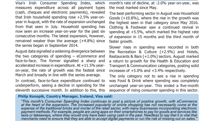 eCommerce Drives +2.5% Year-on-Year Increase in Irish Consumer Spending in August 