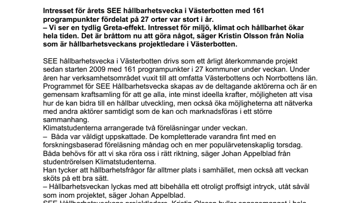 SEE hållbarhetsvecka i Västerbotten:  ”Vi ser en tydlig Greta-effekt”