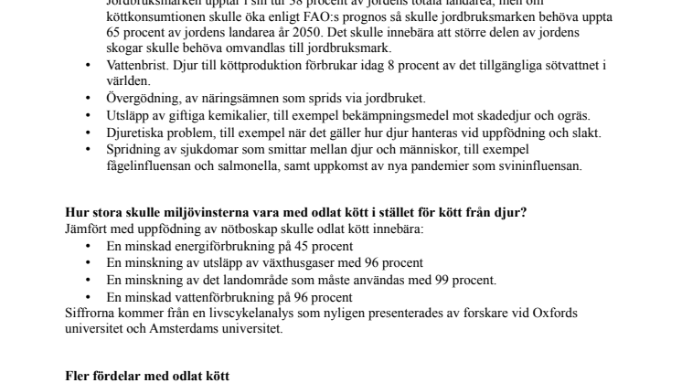 Faktablad om odlat kött
