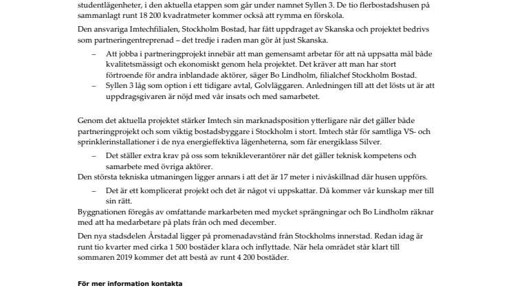 Nytt partneringprojekt för Imtech VS-teknik i Stockholm 