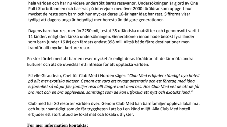 Barn av idag är riktiga globetrotters enligt ny undersökning