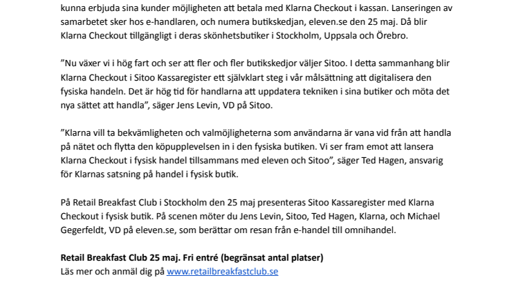 Sitoo först med att lansera Klarna i fysisk butik
