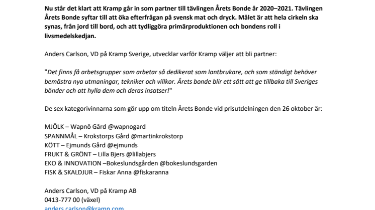 Kramp ny partner till Årets bonde