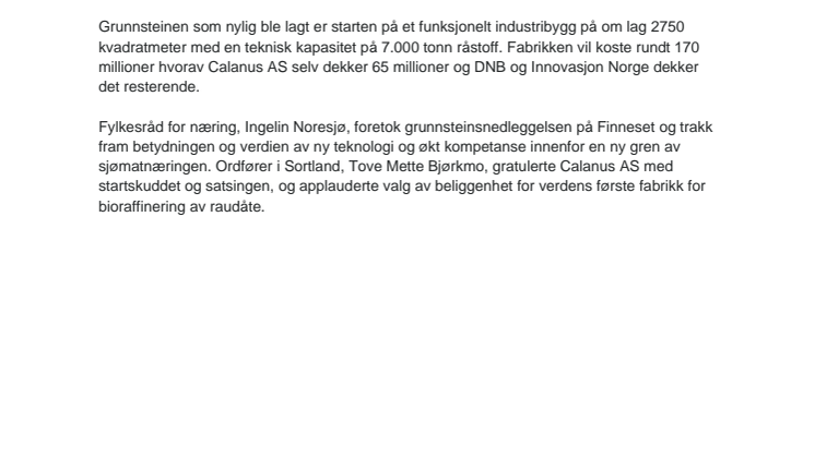 Første spadetak for Calanus AS og en ny nordnorsk industri  