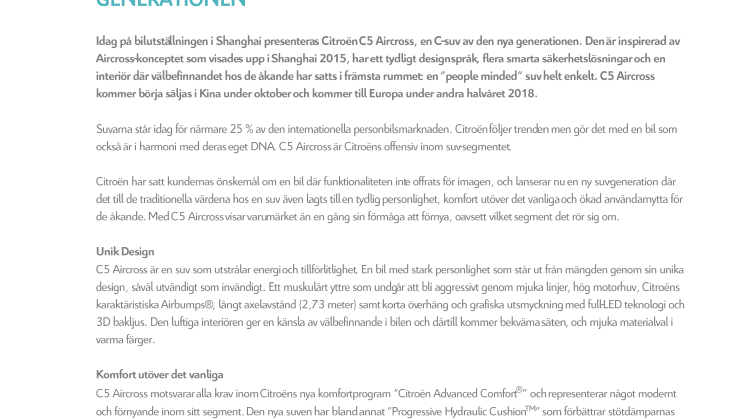 CITROËN C5 AIRCROSS PRESENTERAD: EN SUV AV DEN NYA GENERATIONEN 