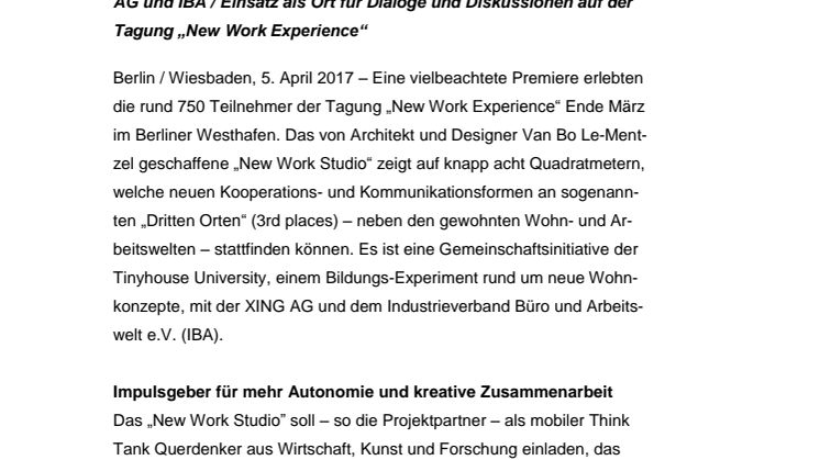 Mobiles „New Work Studio“: Premiere in Berlin