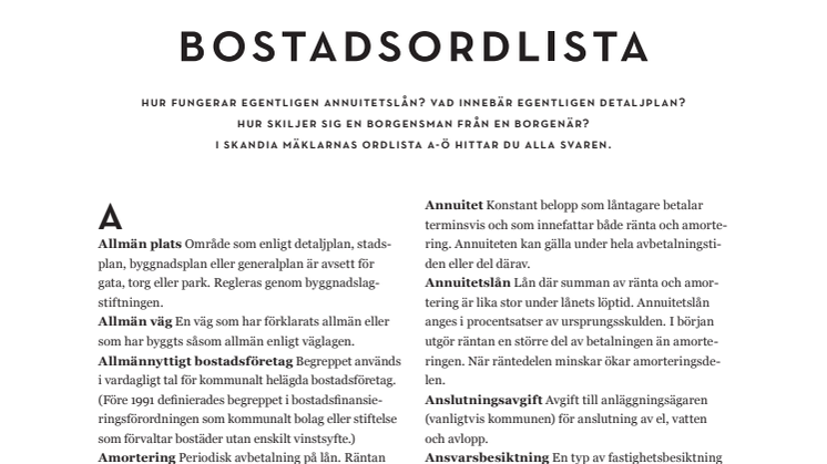 SkandiaMäklarnas Bostadsordlista från A-Ö