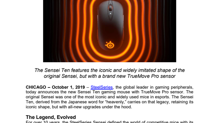SteelSeries Unveils New Sensei Ten Gaming Mouse with TrueMove Pro Sensor