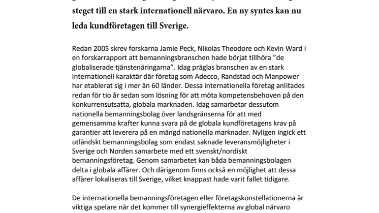 Global bemanningsbransch stödjer industrin