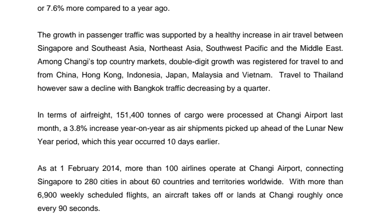 Operating Indicators for January 2014