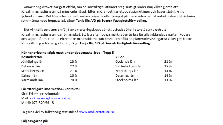 Kommentar till Svensk Mäklarstatistik: ”Kortsiktig effekt av amorteringskrav”