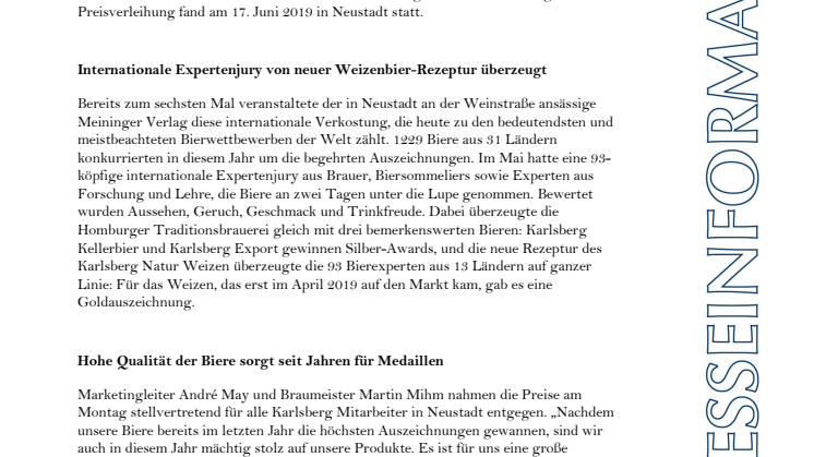Karlsberg Natur Weizen gewinnt Gold