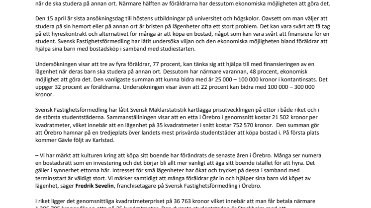 Örebro en prisvärd studentstad att köpa bostad i