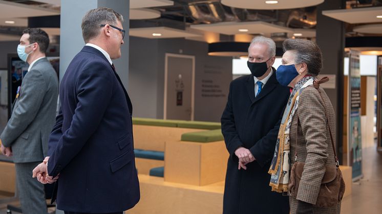 HRH Veteran Hub visit - Professor Andrew Wathey CBE, Vice-Chancellor and Chief Executive of Northumbria University, presents Hub Director Professor Matt Kiernan to HRH The Princess Royal