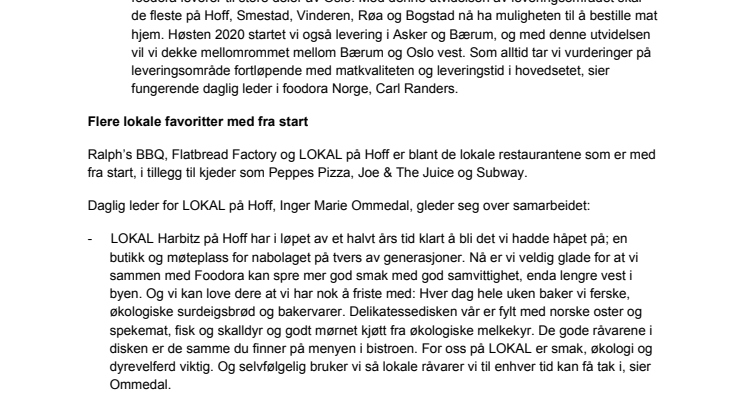 foodora utvider i Oslo vest