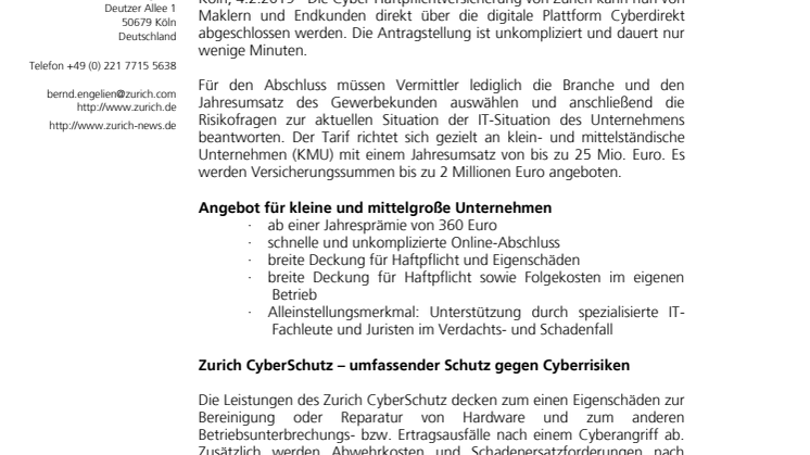 Zurich CyberSchutz jetzt auch bei CyberDirekt 