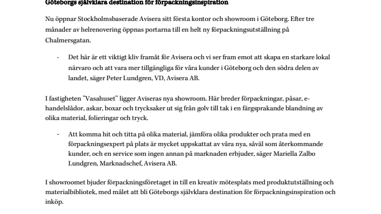 Avisera öppnar showroom i Göteborg