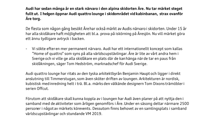 Audi satsar i Åre med lounge i backen