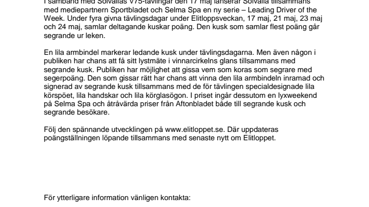 Solvalla presenterar Leading Driver of the Week
