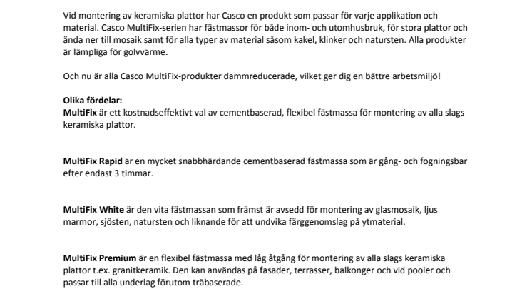 Nu är hela Casco MultiFix-serien dammreducerad