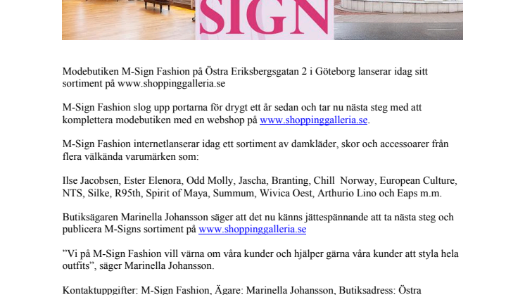 Shoppinggalleria.se - M-Sign Fashion lanserar idag sitt sortiment i ny webshop