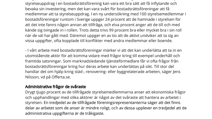 Varannan ofrivillig i bostadsrättsföreningars styrelser 