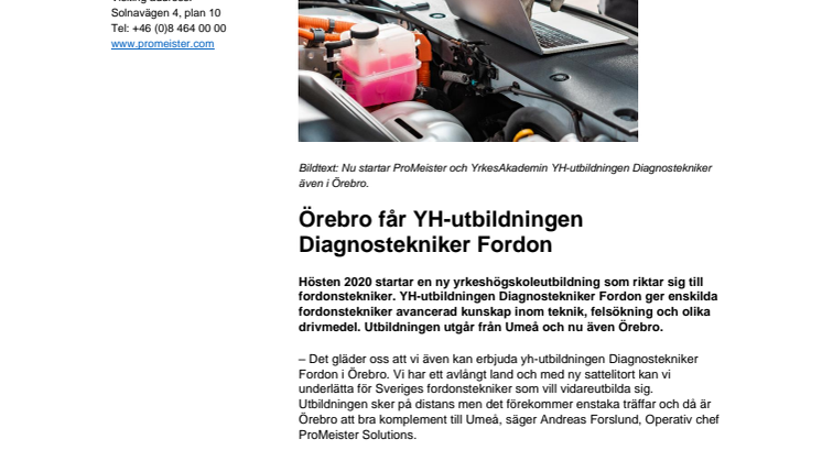 Örebro får YH-utbildningen Diagnostekniker Fordon