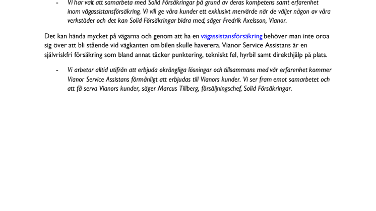 Vianor väljer Solid Försäkringar som försäkringsgivare