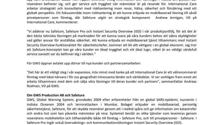 GWS tecknar avtal med International Care