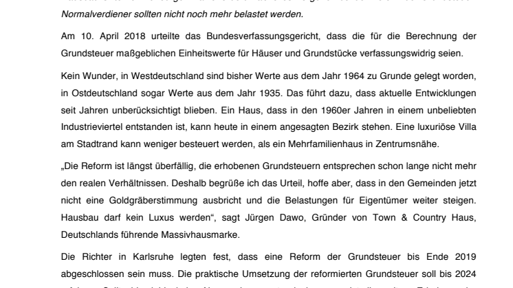 Reform der Grundsteuer: Hausbau darf kein Luxus werden!