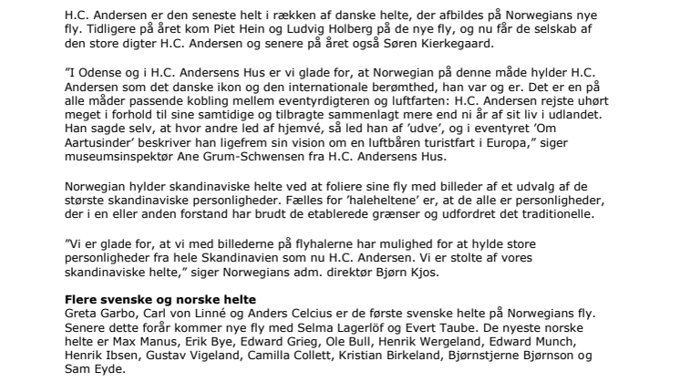 H.C. Andersen på nyt Norwegian-fly