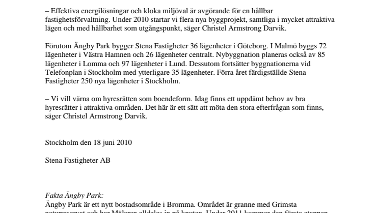 Stena Fastigheter bygger 350 energisnåla lägenheter i Stockholm