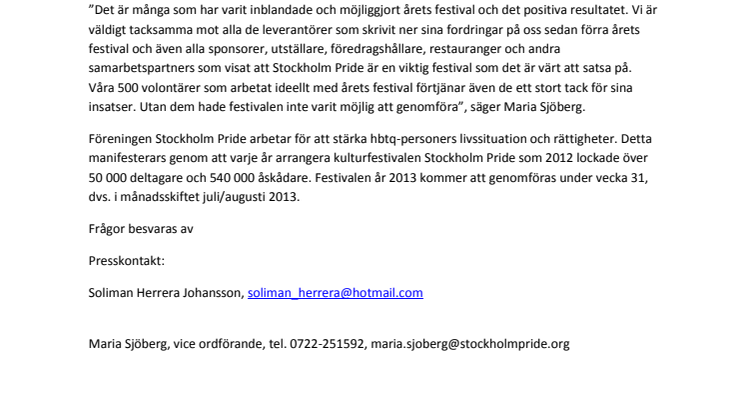 Stockholm Pride redovisar miljonvinst för årets festival