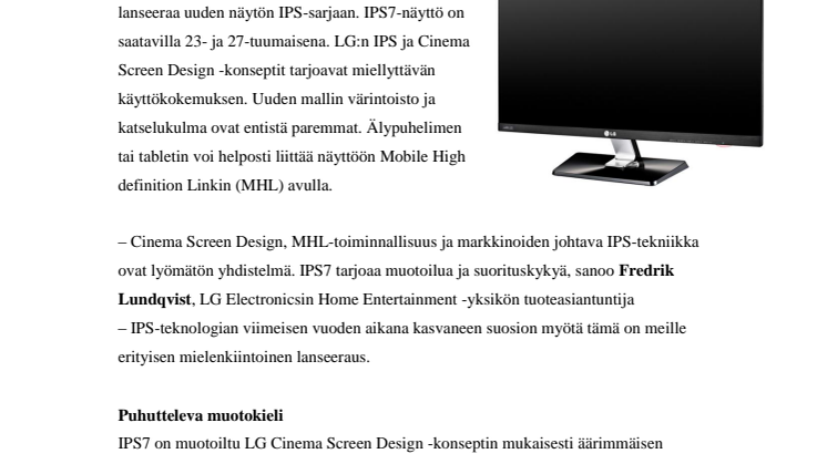 IFA 2012: Uusi IPS7-näyttö yhdistää muotoilun, laadun ja suorituskyvyn