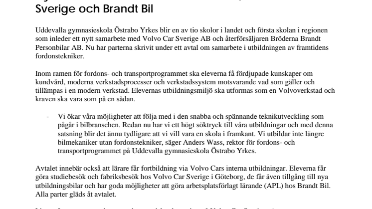 Nytt samarbete mellan Östrabo Yrkes, Volvo Car Sverige och Brandt Bil