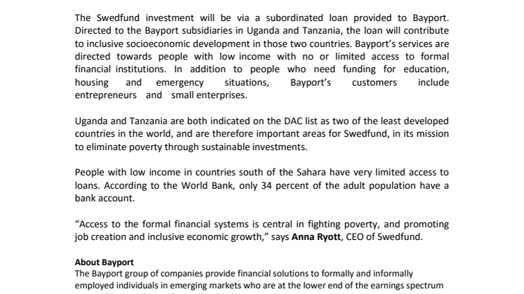 Swedfund promotes inclusive finance in Uganda and Tanzania