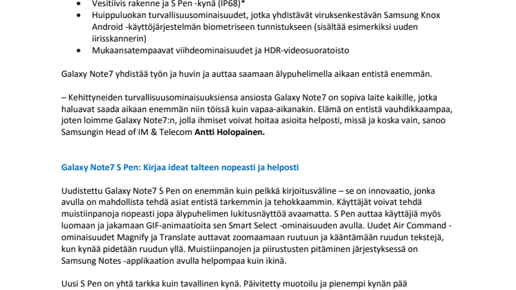 Samsung Galaxy Note7 – Älypuhelin joka ajattelee