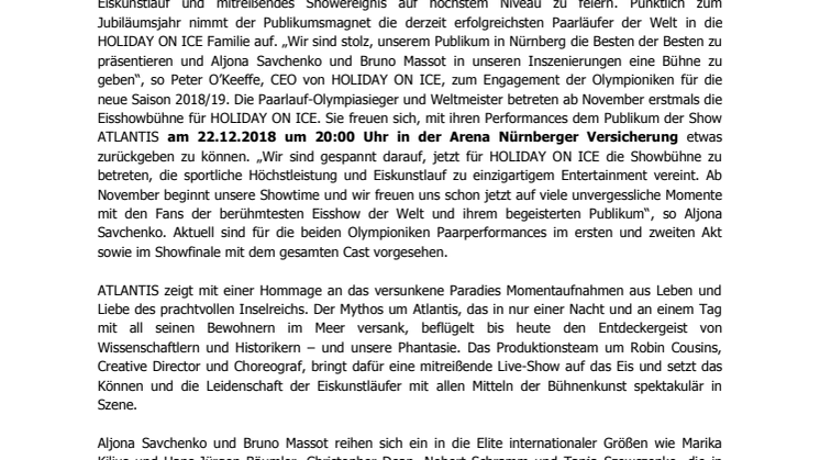 Paarlauf-Olympiasieger und Weltmeister Aljona Savchenko und Bruno Massot am 22.12.2018 mit HOLIDAY ON ICE in Nürnberg