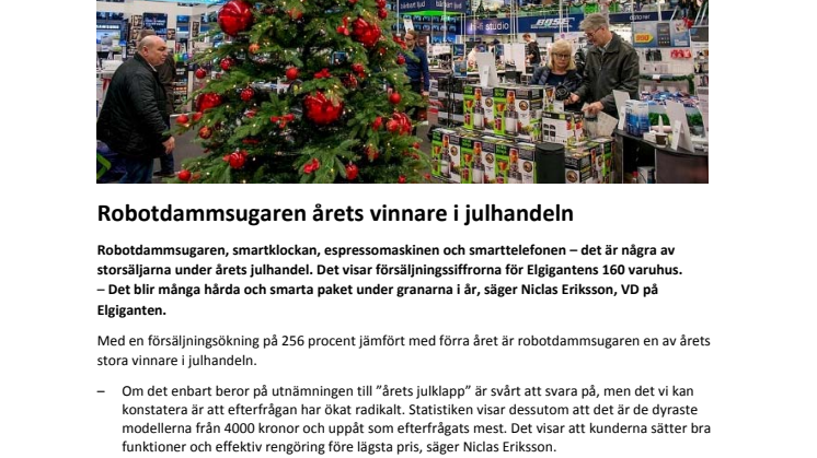 Robotdammsugaren årets vinnare i julhandeln