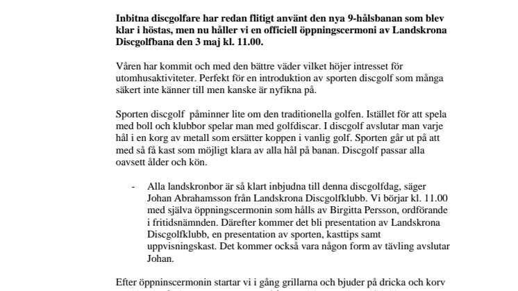 Välkommen till Landskronas första Discgolfdag 