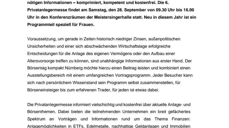 Unruhiger Herbst oder Jahresendralley? - Börsentag kompakt Nürnberg, 28.09.2019