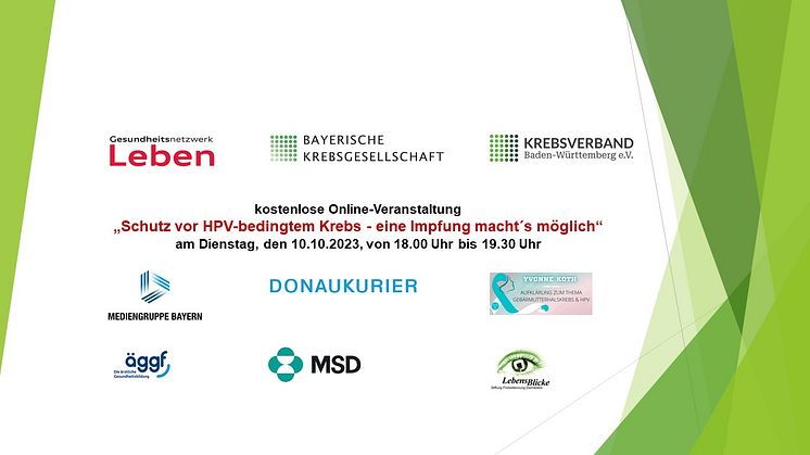Schutz vor HPV-bedingtem Krebs - eine Impfung macht´s möglich - Online-Veranstaltung am 10.10.2023 von 18 bis 19.30 Uhr