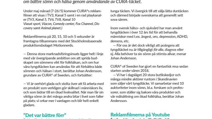 Premiär för CURAs reklamfilmer i TV 