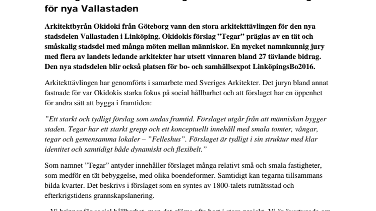 Förslag om tät och småskalig stad vann arkitekttävlingen för nya Vallastaden