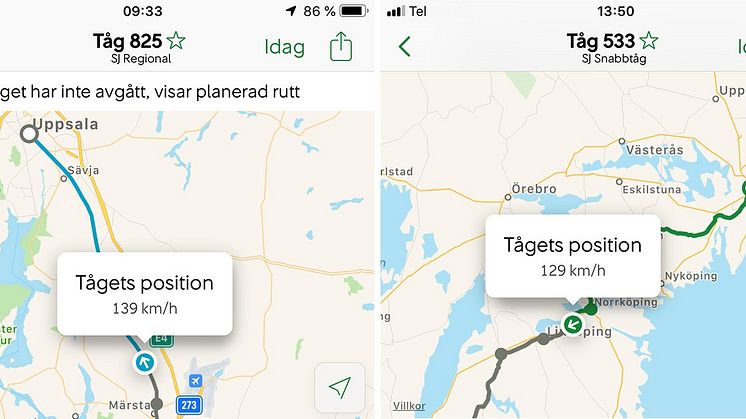 SJ släpper realtidskarta över alla tåg