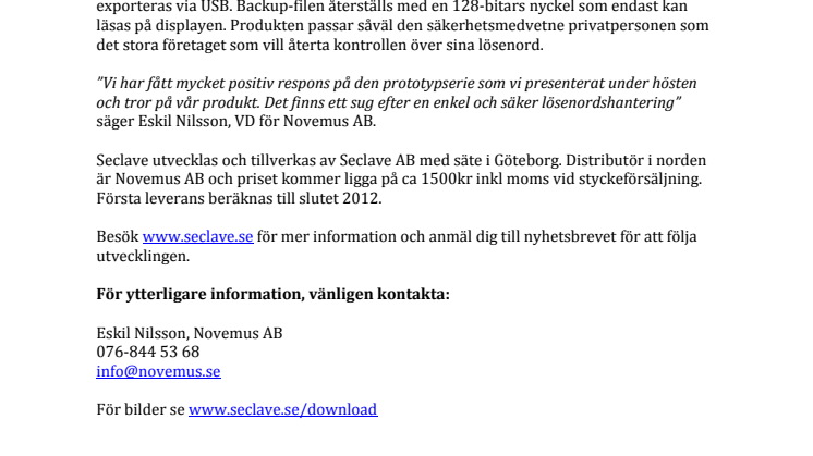 Seclave, ny produkt för innovativ hantering av lösenord