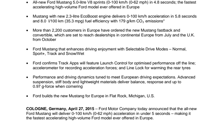 Ny Ford Mustang klarer 0-100 km/t på under 5 sekunder