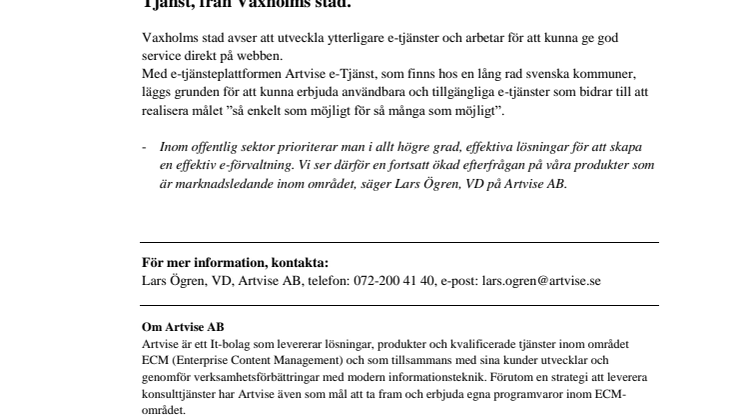 Artvise e-Tjänst till Vaxholms stad!